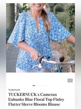 Tuckernuck Blue Floral Finley Flutter Sleeve Top